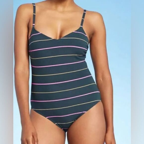 Kona Sol Other - Kona Sol gray and pink stripe one piece bathing suit size SMALL NEW